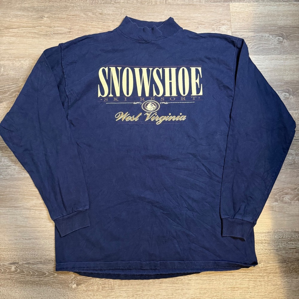 Vintage Snowshoe Ski Resort West Virginia Mock Neck Shirt Time Out Navy Large